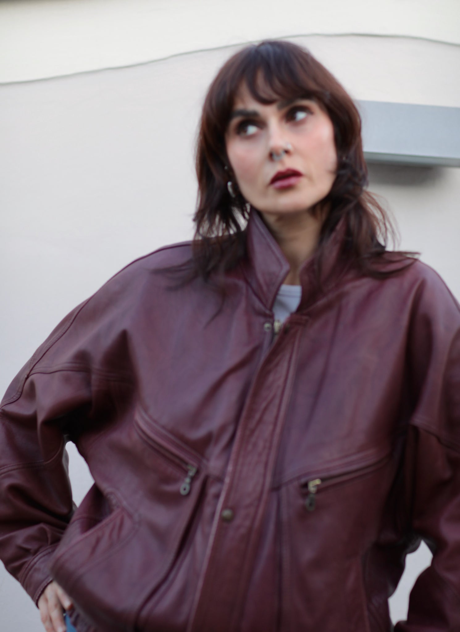 Vintage Burgundy Leather Bomber