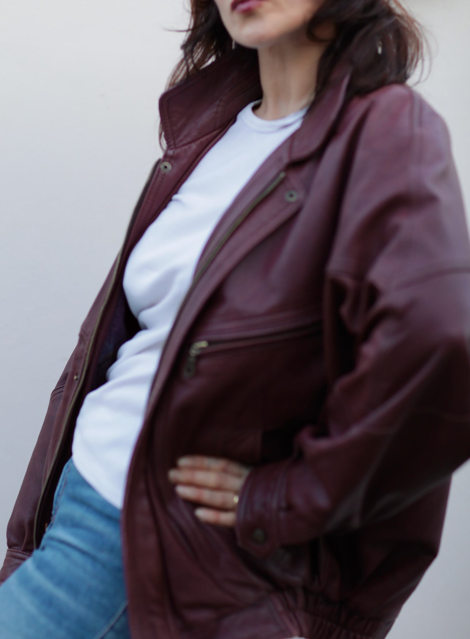 Vintage Burgundy Leather Bomber
