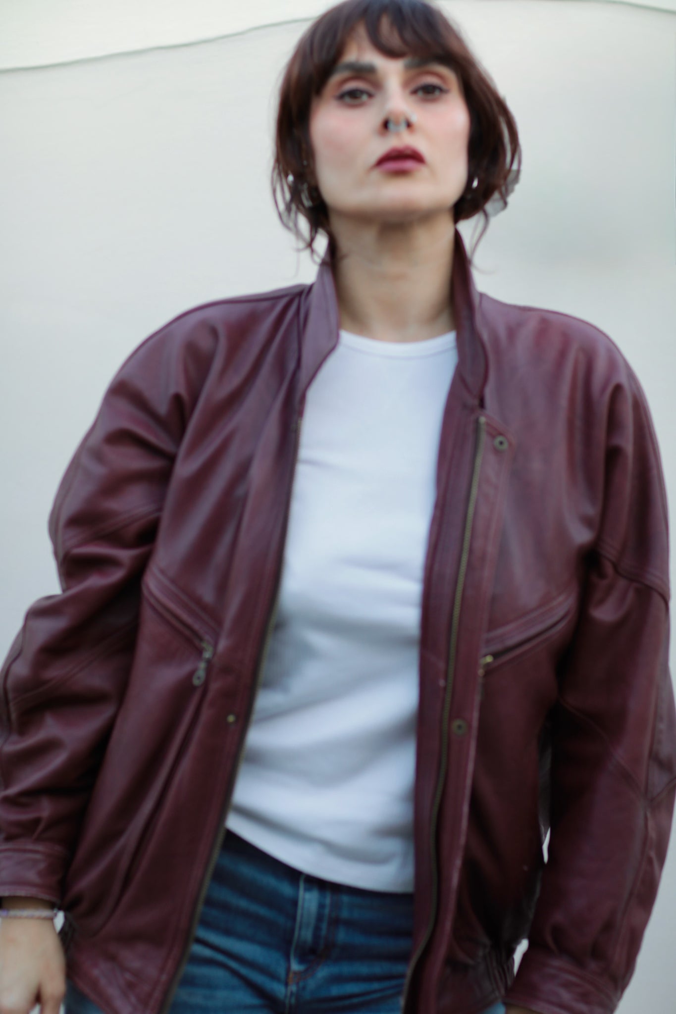 Vintage Burgundy Leather Bomber