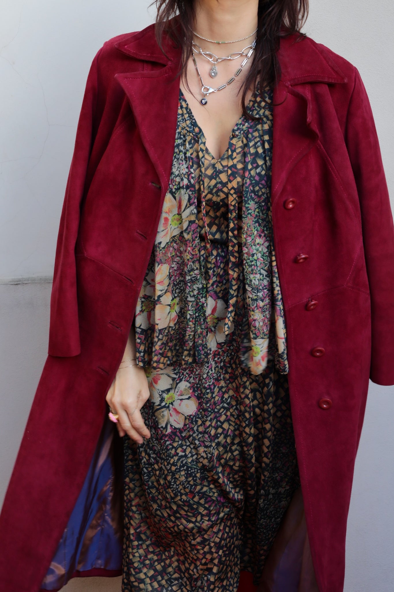 Vintage 70s Magenta Suede Coat