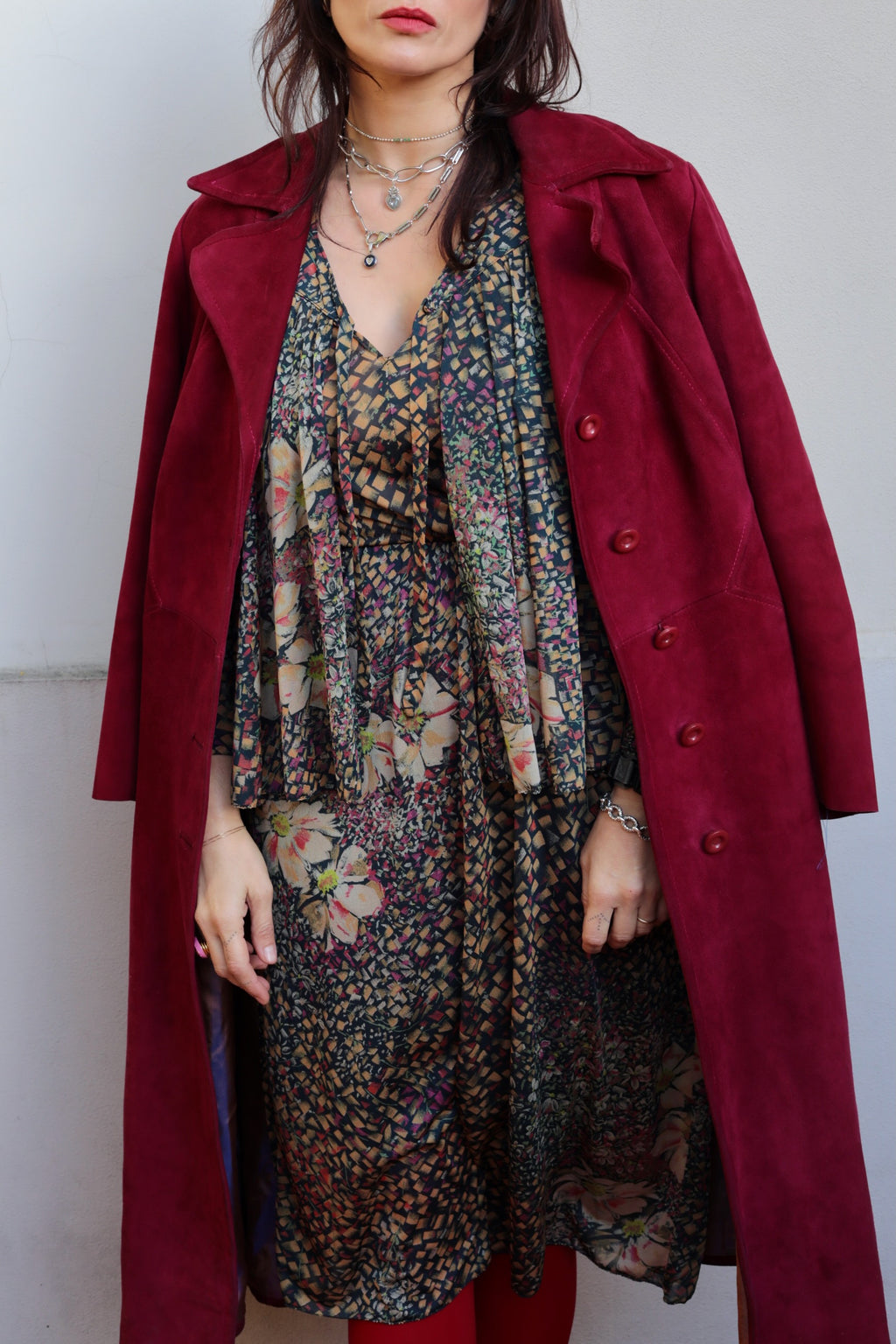 Vintage 70s Magenta Suede Coat