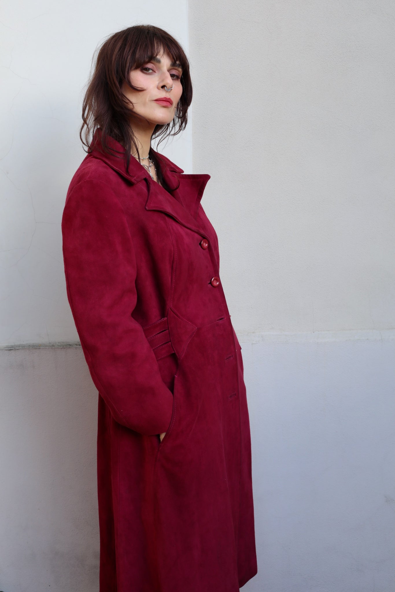 Vintage 70s Magenta Suede Coat