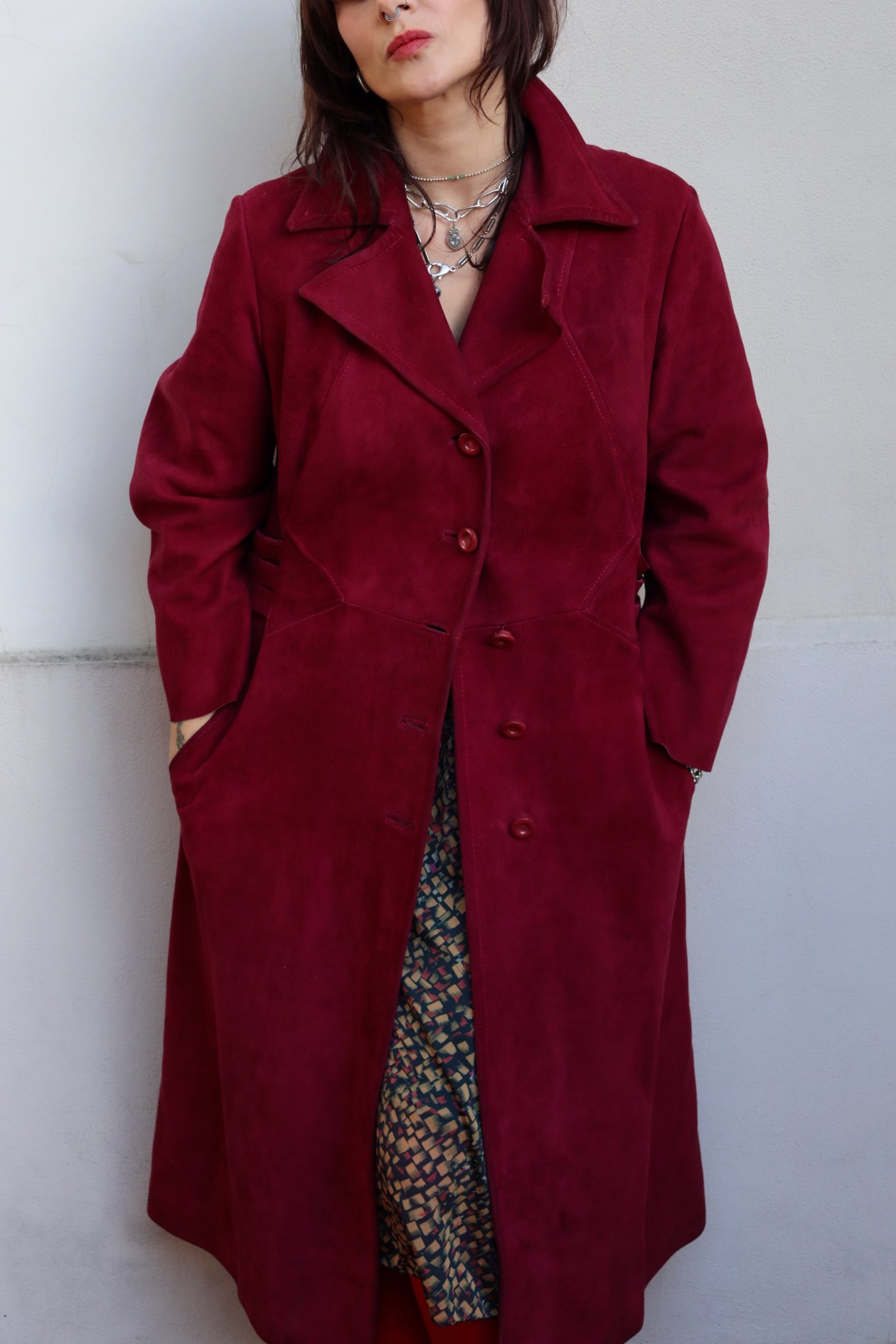 Vintage 70s Magenta Suede Coat