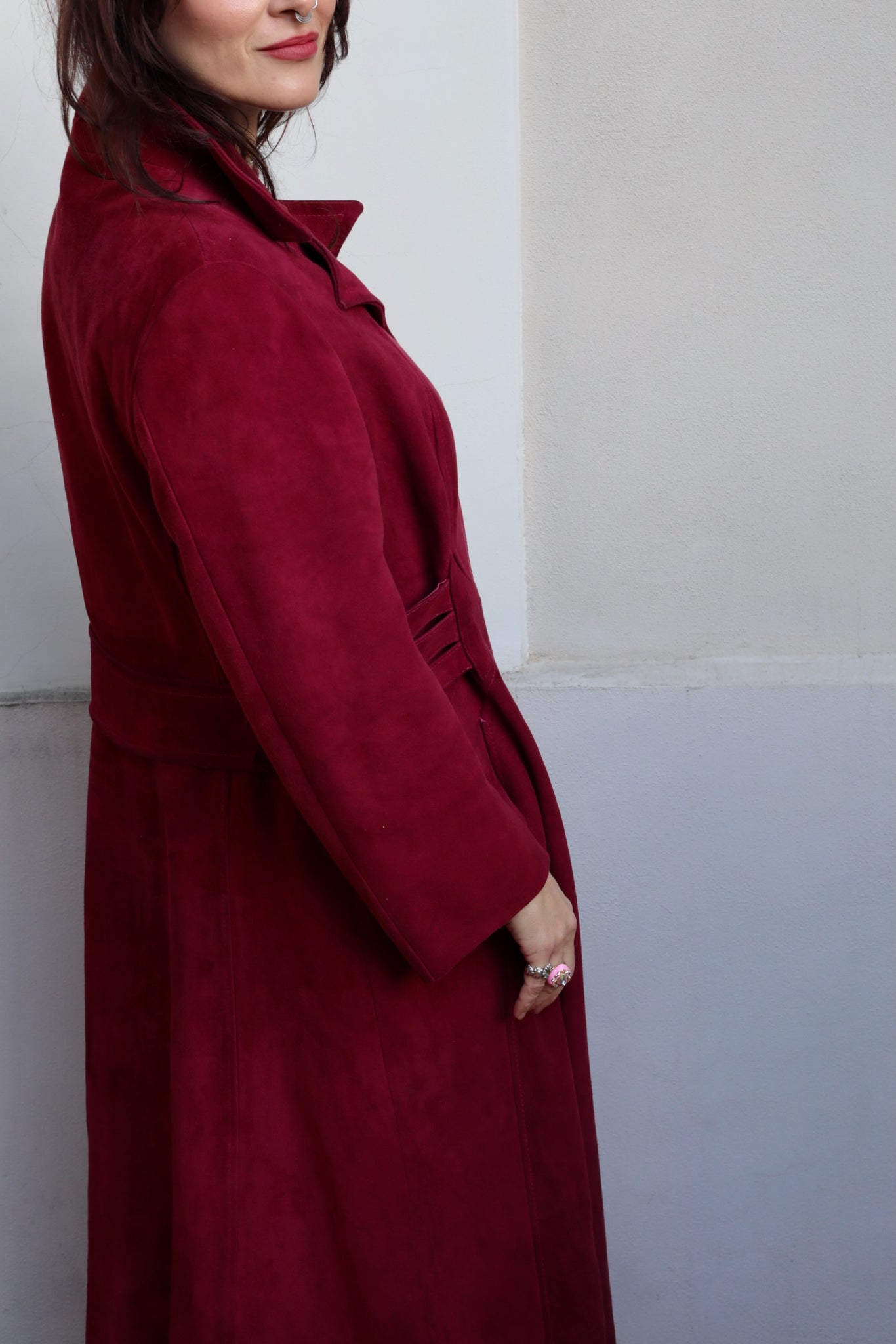 Vintage 70s Magenta Suede Coat