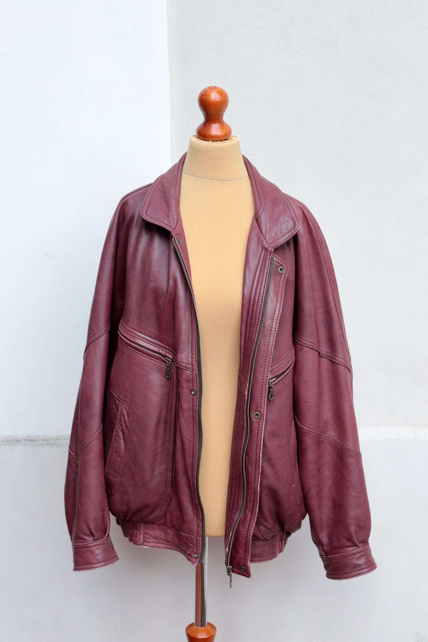 Vintage Burgundy Leather Bomber