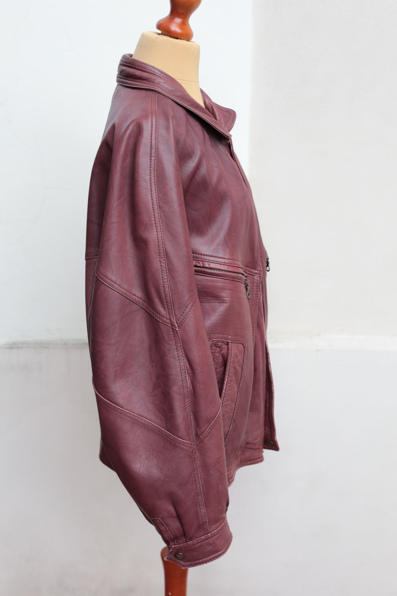 Vintage Burgundy Leather Bomber
