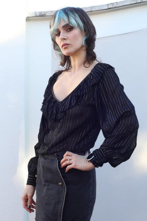 Vintage Semi-sheer Black Lurex Blouse
