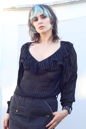 Vintage Semi-sheer Black Lurex Blouse