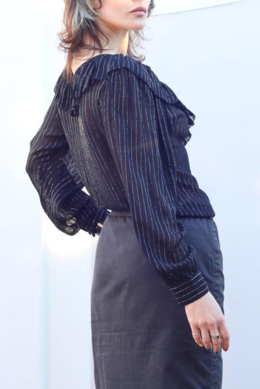 Vintage Semi-sheer Black Lurex Blouse