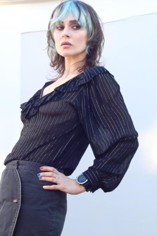 Vintage Semi-sheer Black Lurex Blouse