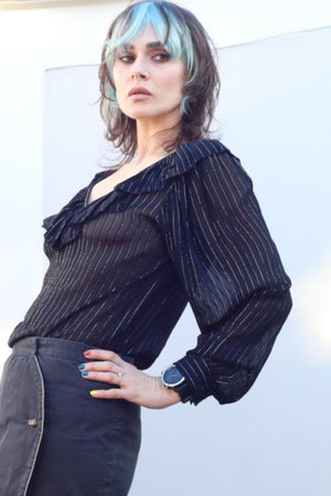Vintage Semi-sheer Black Lurex Blouse