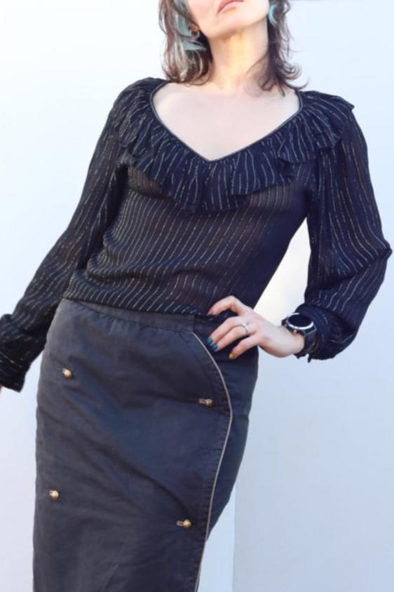 Vintage Semi-sheer Black Lurex Blouse