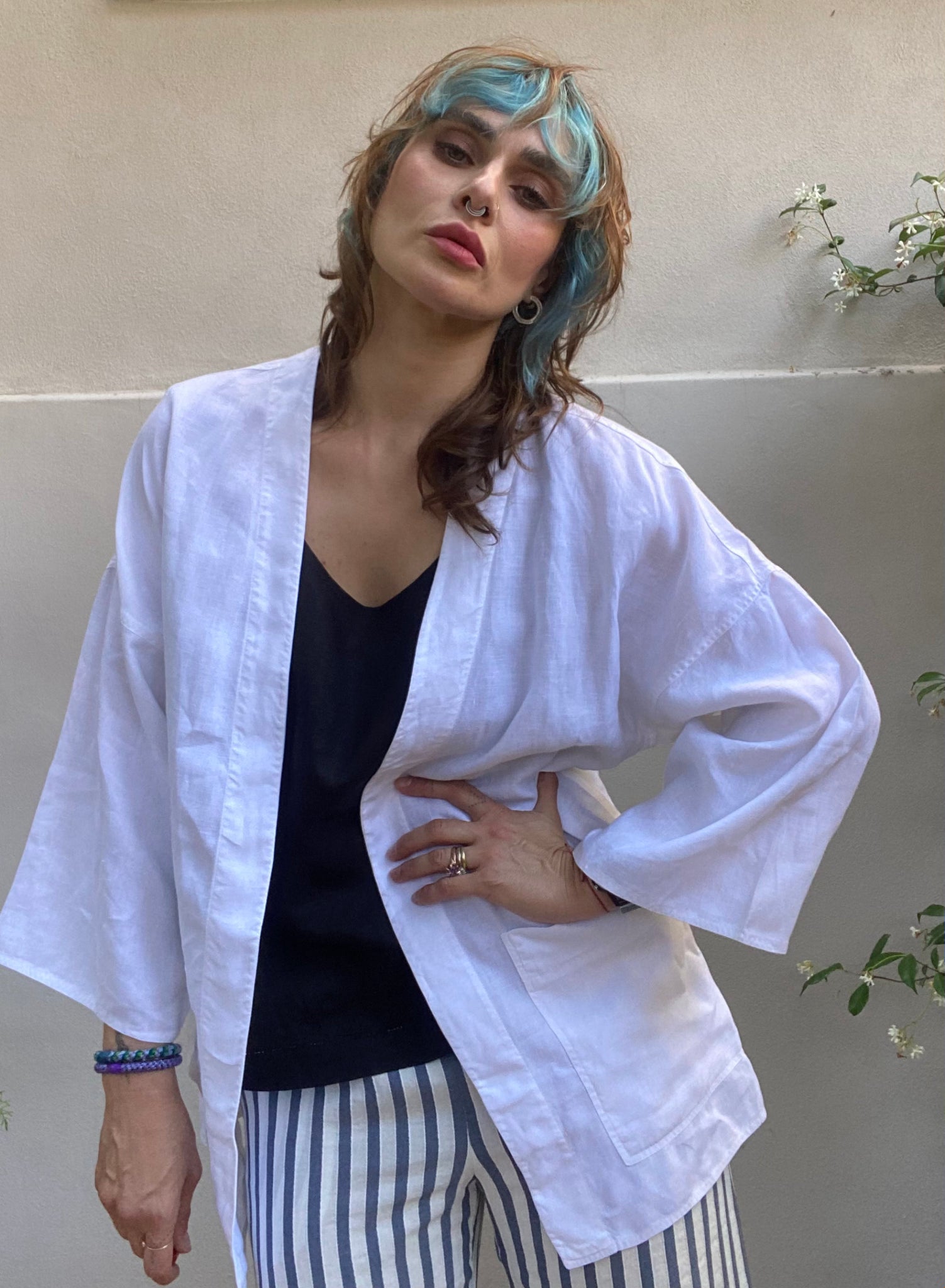 Vintage 80s White Linen Kimono