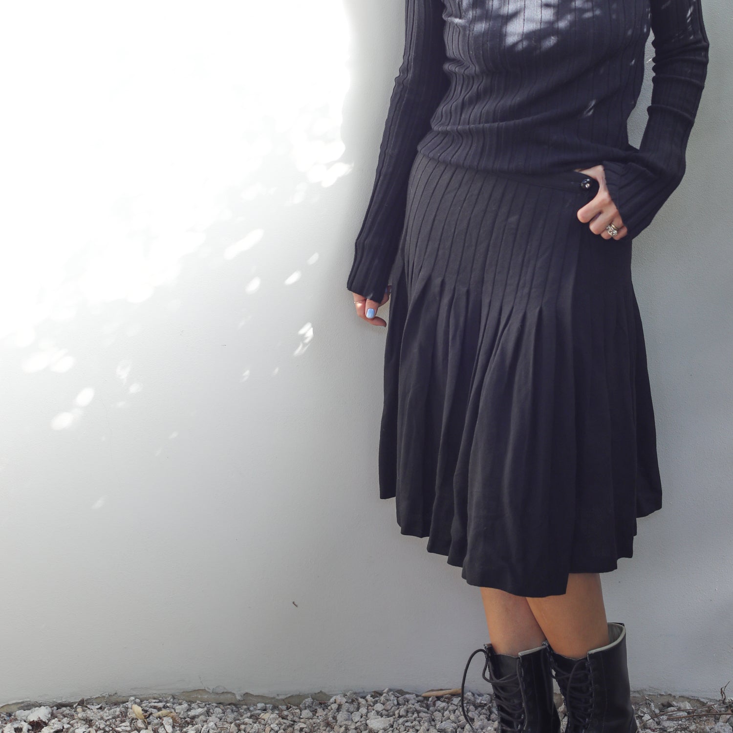 Vintage Wool Crepe Pleated Skirt