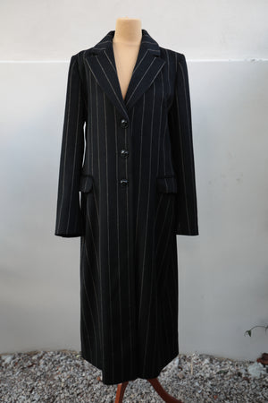 Vintage 90s Pinstriped Longline Wool Coat