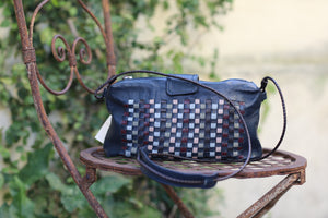 8 Rue de Serendipité Dahlia Crossbody Intarsia Mini Bowler Bag, Navy Blue