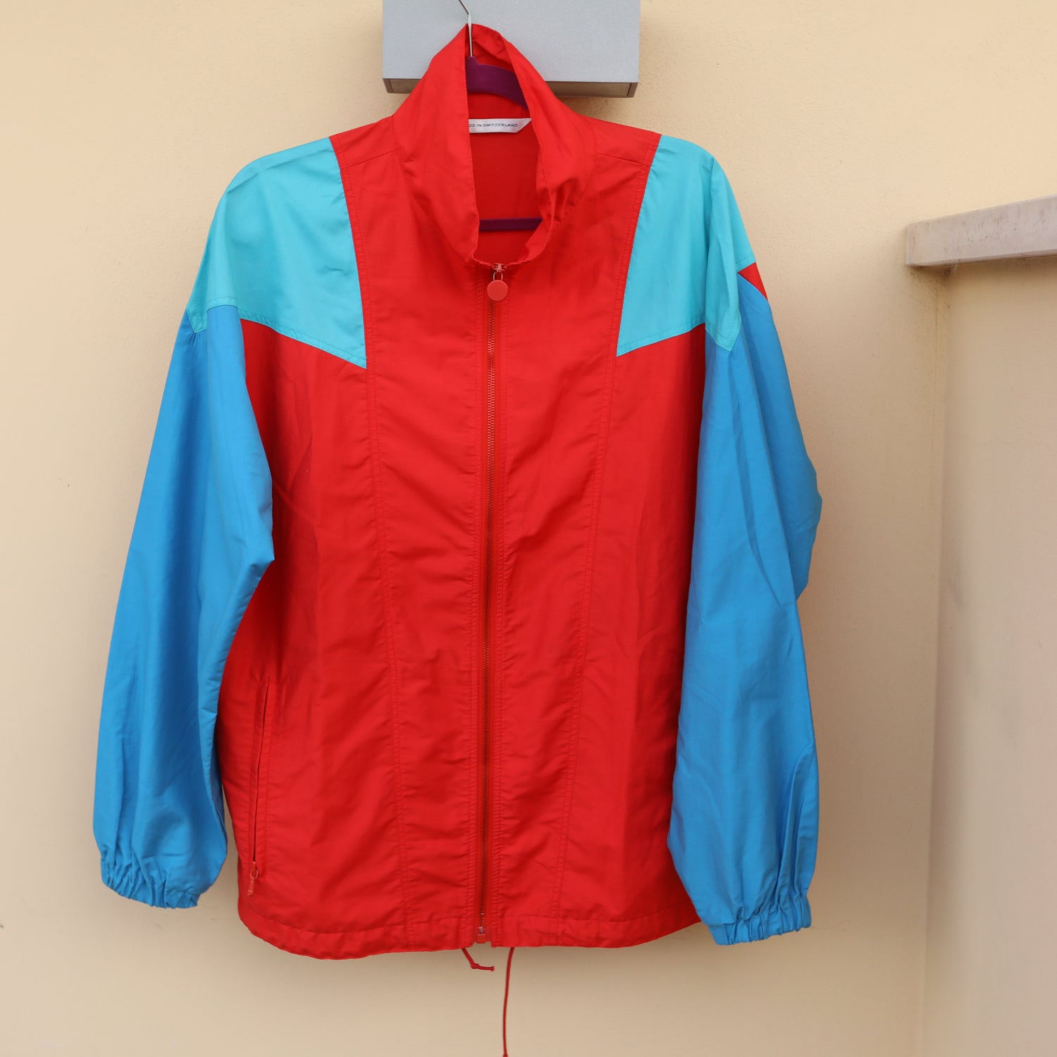 Vintage Eighties Bright Red and Blue Cotton Windbreaker