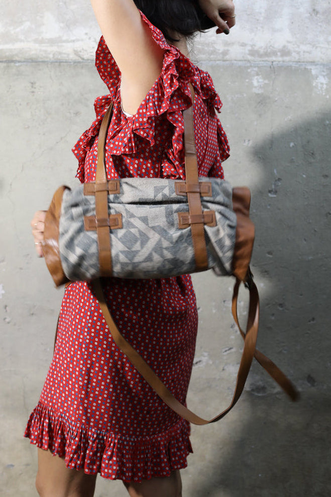 Kate Sheridan Leather and Wool Geo Printed Duffel Bag