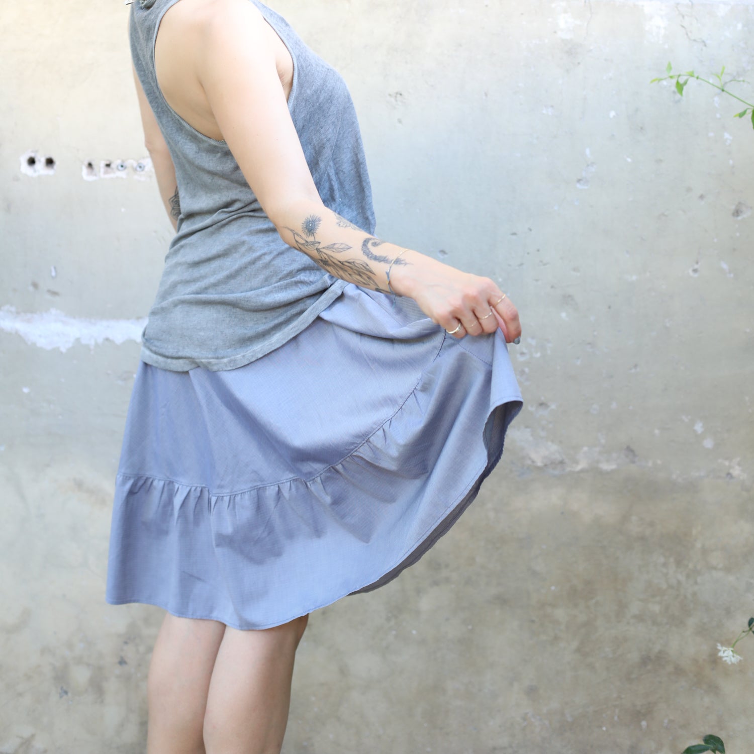New Handmade Sartorial Cotton Poplin Ruffles Midi Skirt