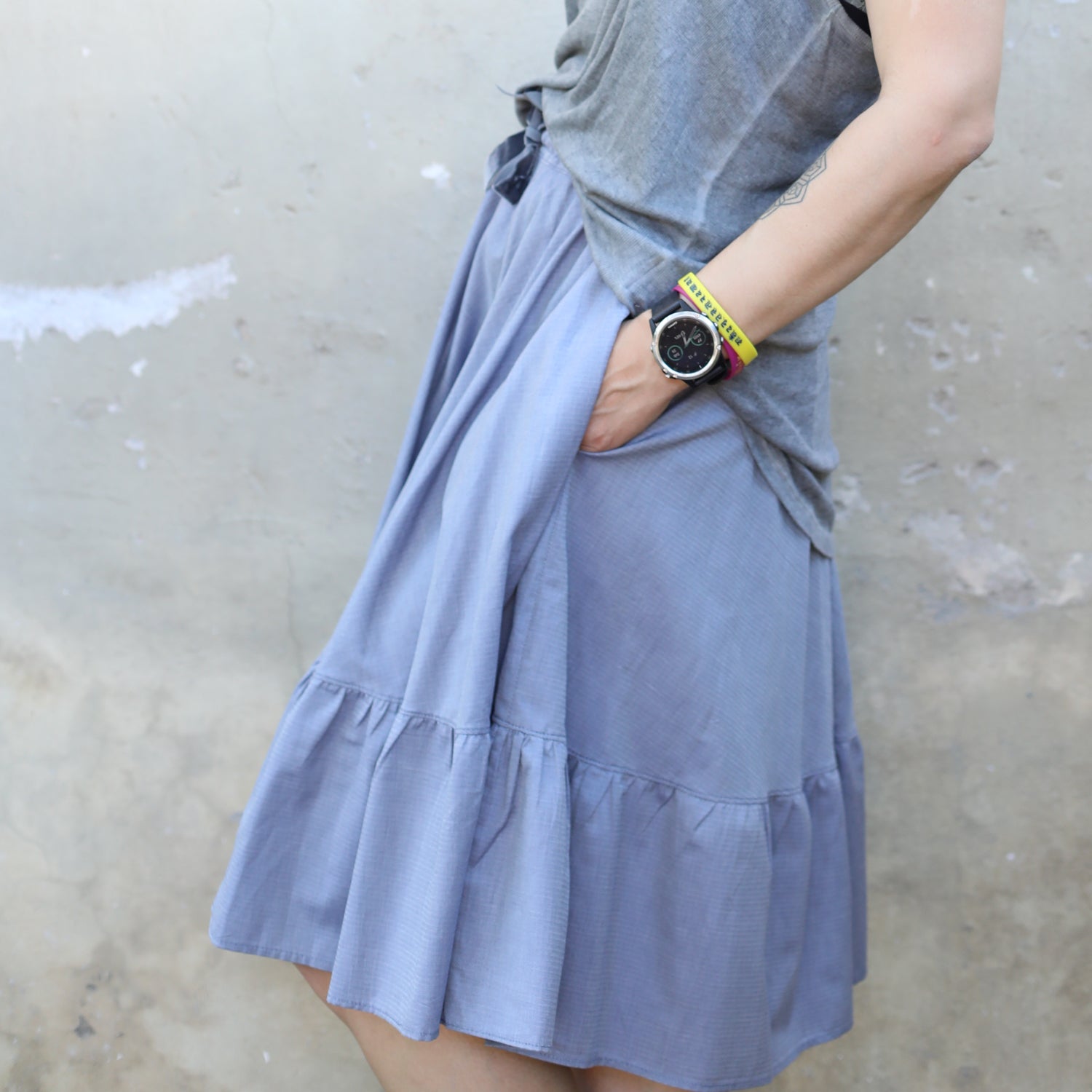 New Handmade Sartorial Cotton Poplin Ruffles Midi Skirt